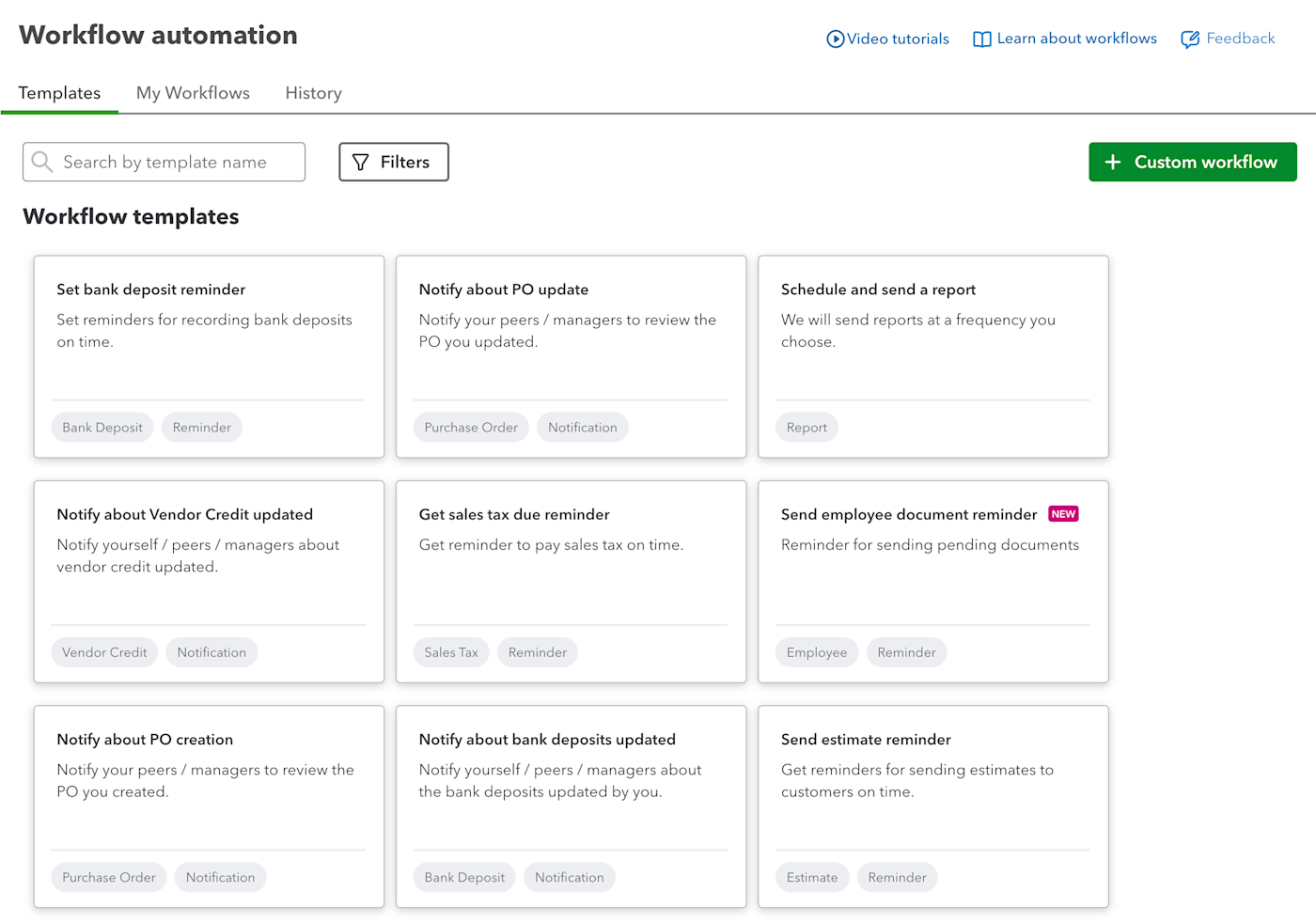 Screenshot of QuickBooks automation workflows.