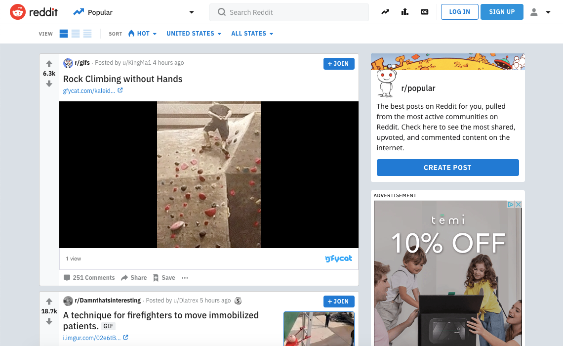 Reddit homepage