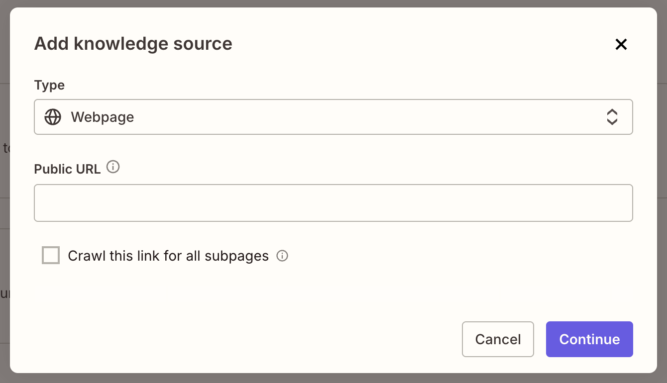 Adding a webpage as a knowledge source for a Zapier chatbot