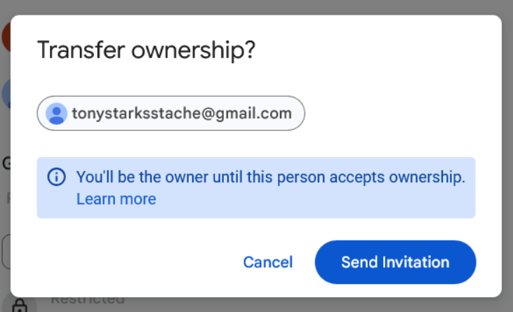 Screenshot of send invitation button 