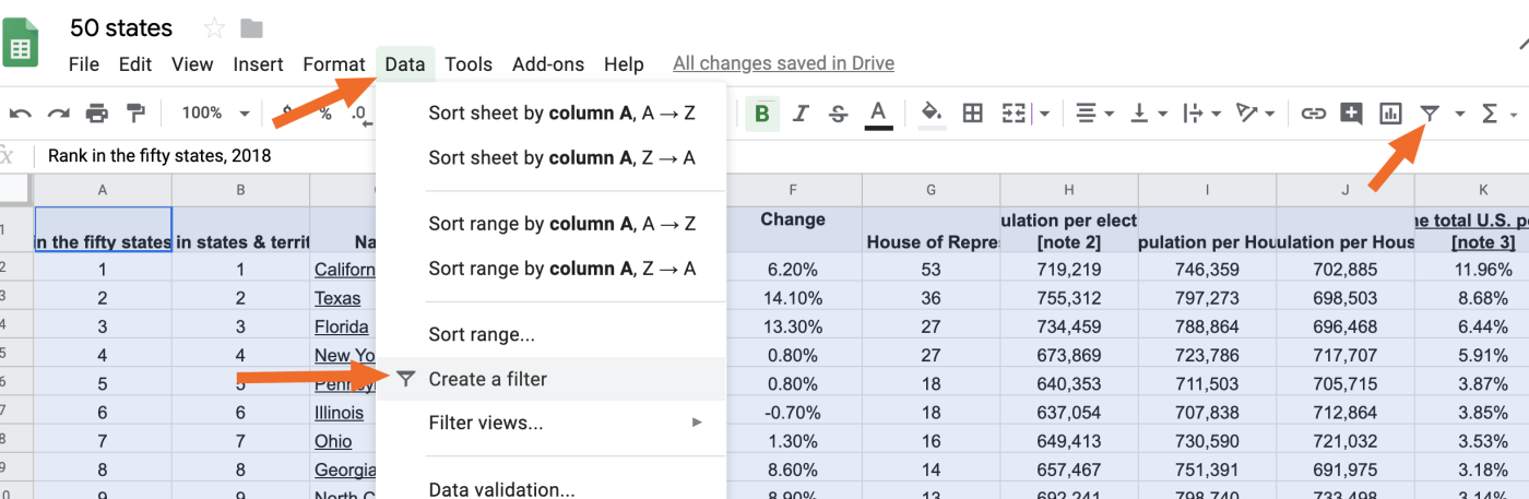 Create a Filter in Google Sheets