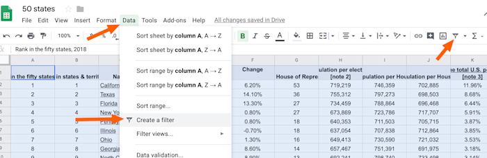 how to filter in google sheets