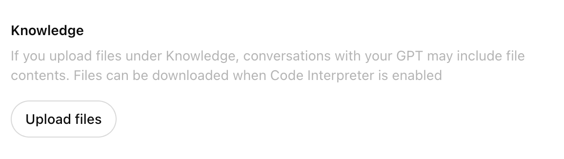 Knowledge section of the GPT builder. 