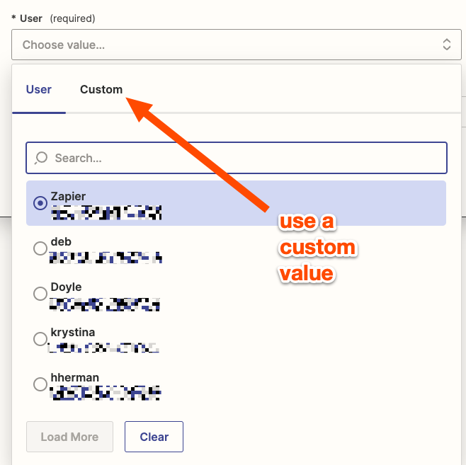 Click on the Custom tab from the User dropdown menu.