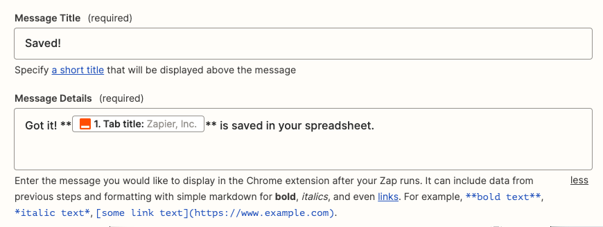 Confirmation message in Reply to Chrome