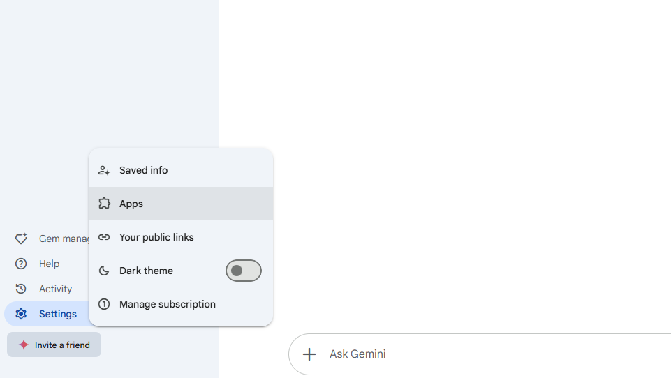 The Apps section in the Gemini web app