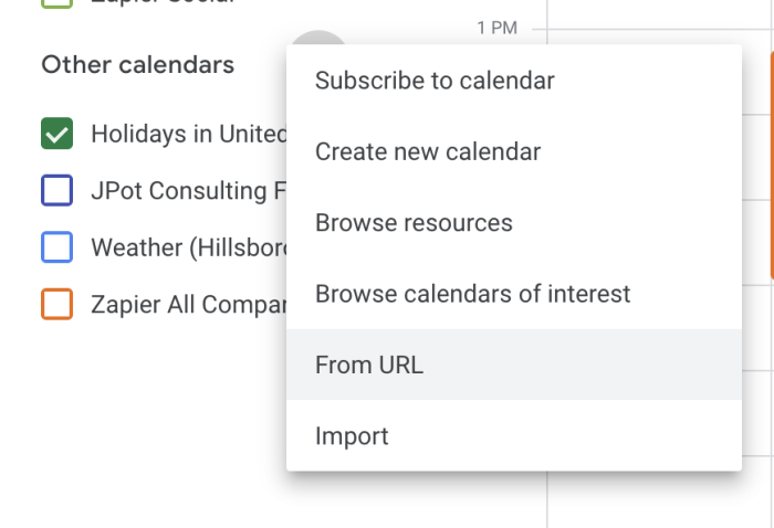 Adding iCal URLs in Google Calendar