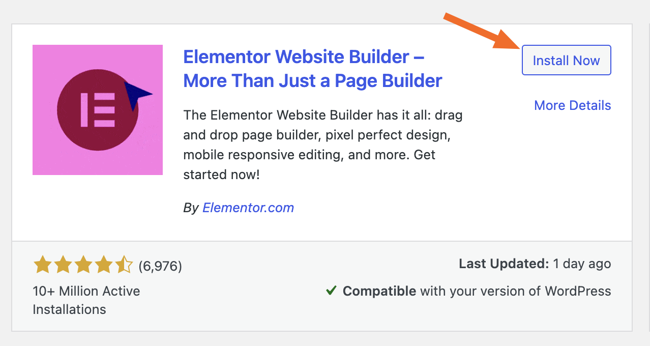 Screenshot of the Elementor plugin in WordPress