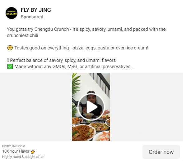 A Facebook ad for Fly By Jing's Chengdu Crunch