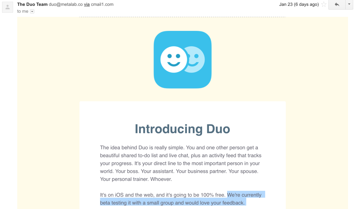 Duo email