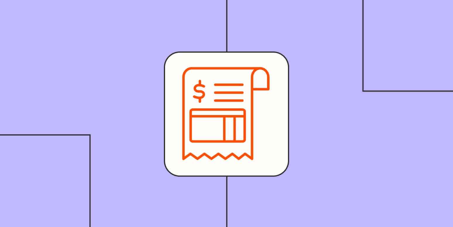 An icon of a sheet with a dollar sign against a lavender background