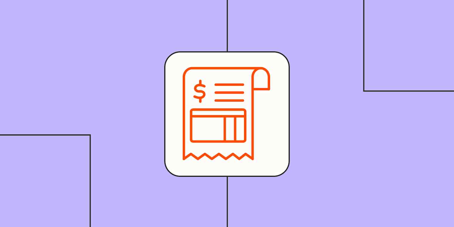 An icon of a sheet with a dollar sign against a lavender background
