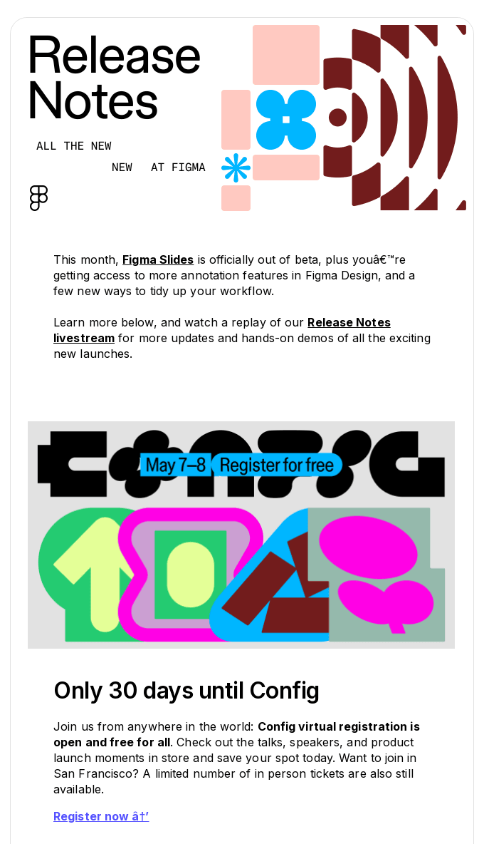 Screenshot of Figma's release notes email