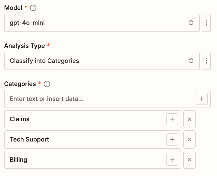 Fields inside the ChatGPT action step