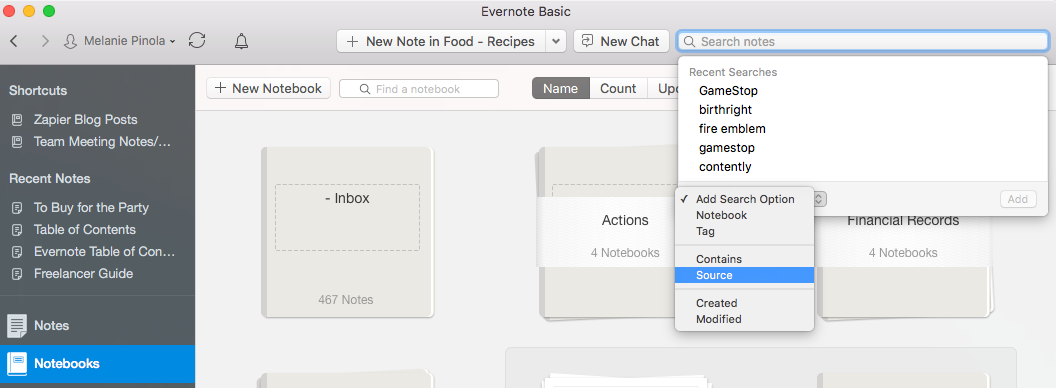 Evernote search