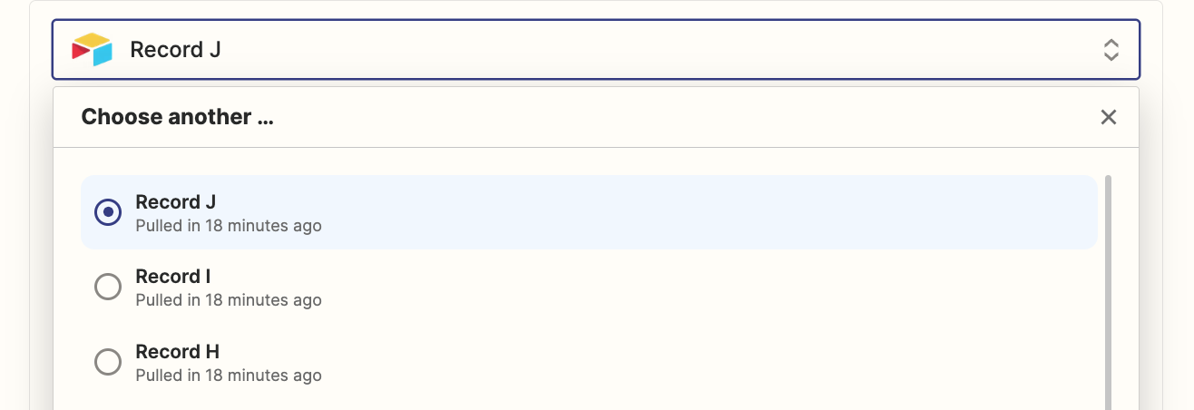 A dropdown that shows available Airtable records.