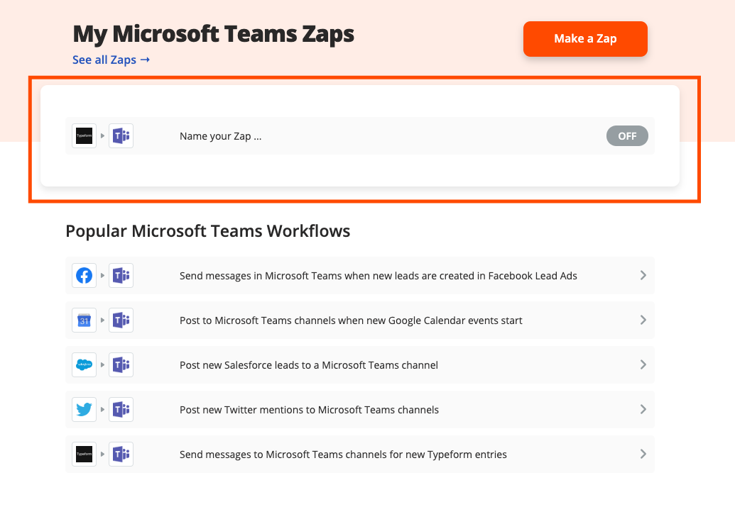A screenshot of the Zapier app from a Microsoft Teams workspace.