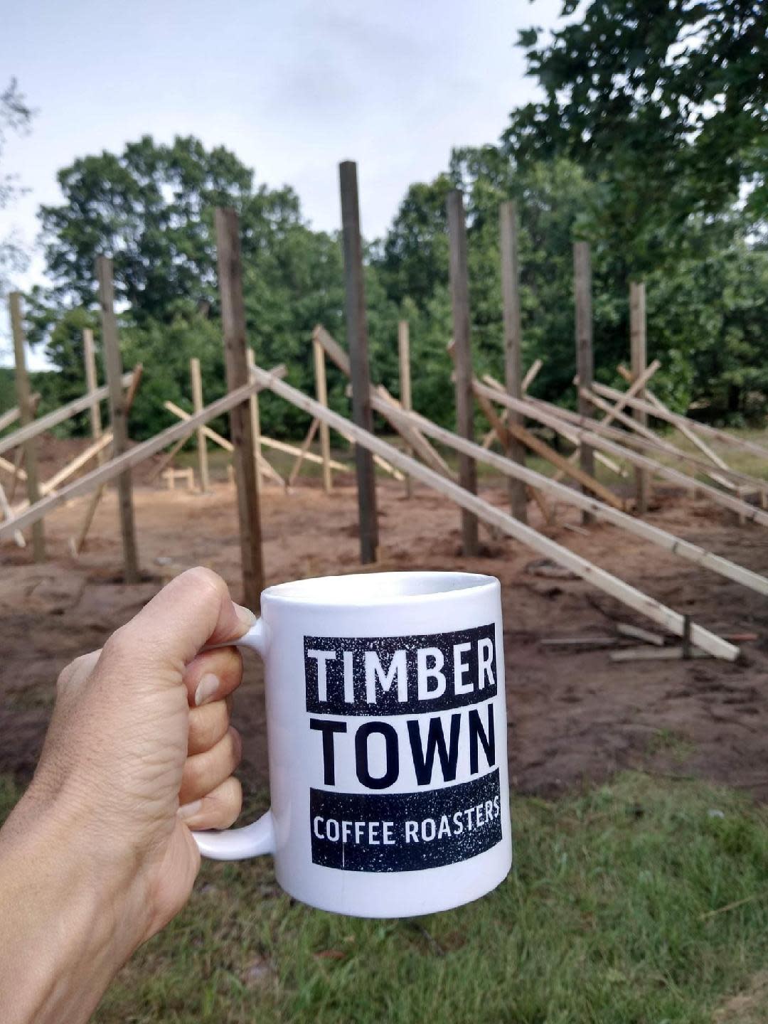 A mug with the Timberown logo