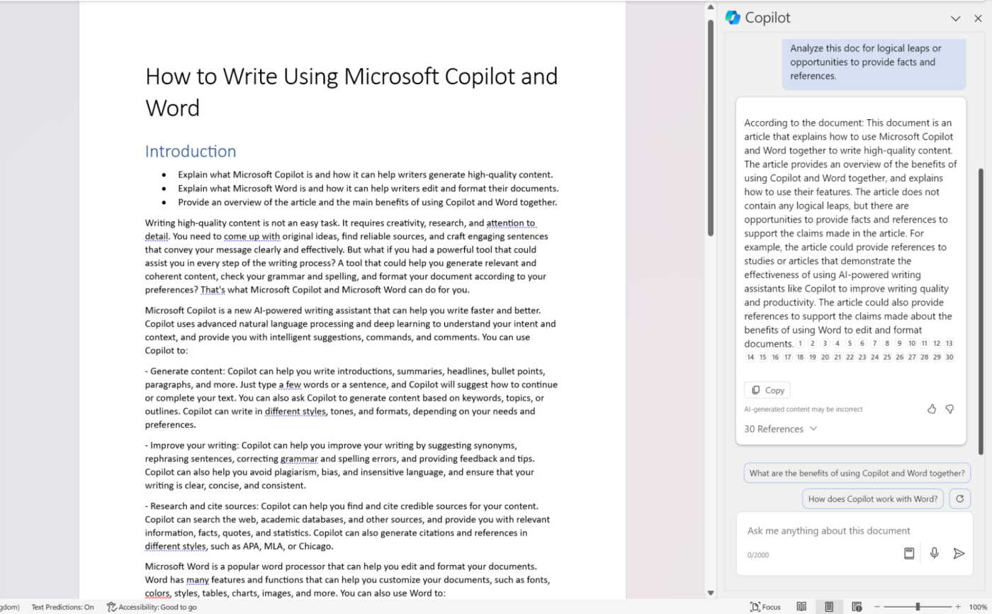 A new version of the rewrite with Copilot in Word