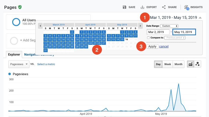 adjust report dates in google analytics