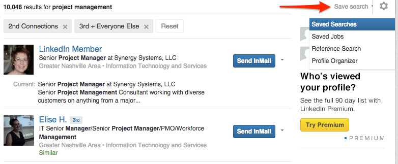 Save searches on LinkedIn