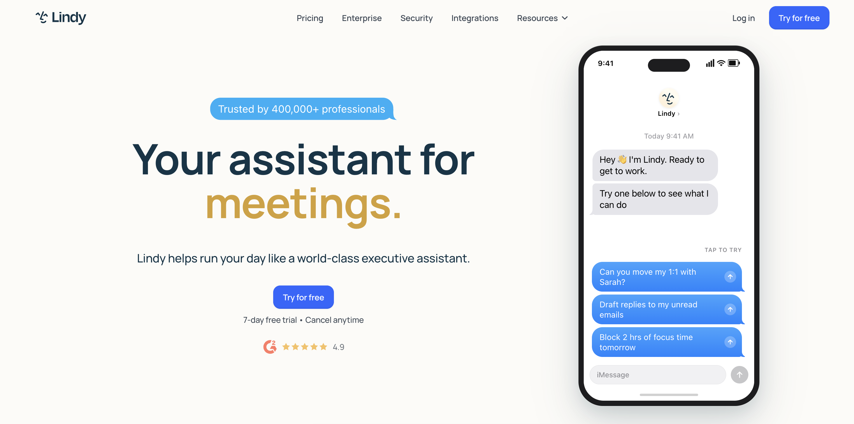 A screenshot of the Lindy homepage.