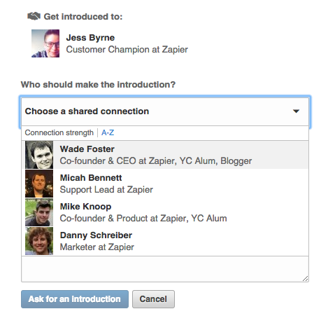 Ask for an introduction on LinkedIn