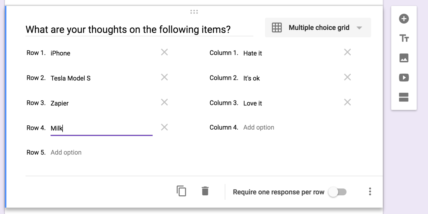 Google Forms Multiple Choice Grid