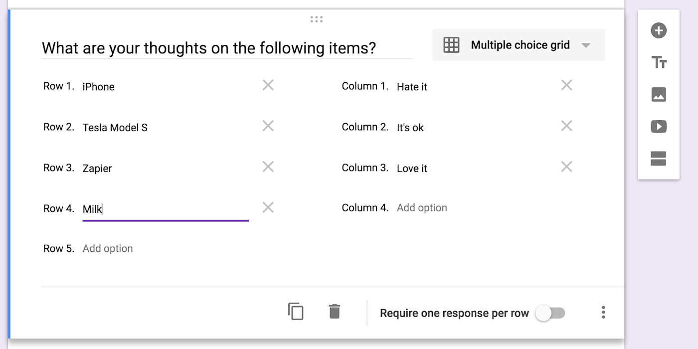 Google Forms Multiple Choice Grid