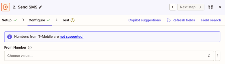 এসএমএস বার্তা তৈরি করতে ট্রিগার ধাপ থেকে আপনার অ্যাকশন ধাপে ক্ষেত্রগুলি ম্যাপ করুন