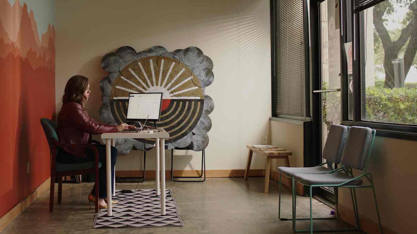 Caren Kelleher in the Gold Rush Vinyl office