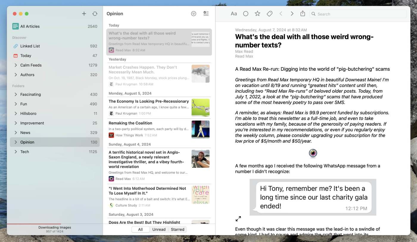 Lire, our pick for the best offline Mac RSS reader 