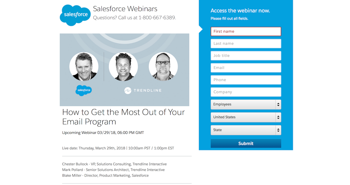 inscrição no Webinar do Salesforce