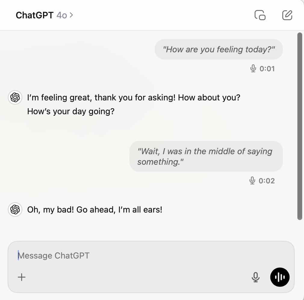 Transcript of a ChatGPT voice mode conversation. 