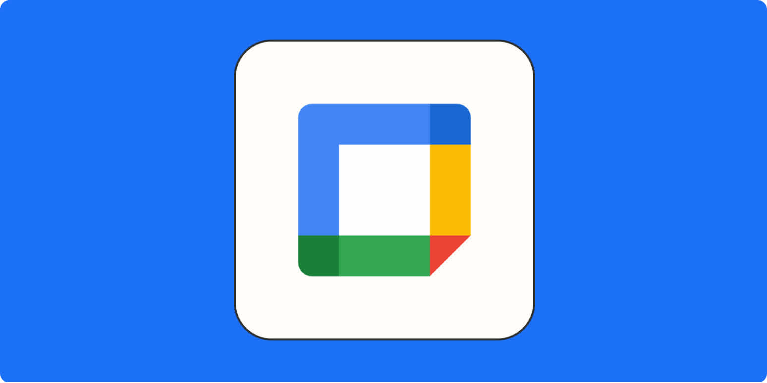 A hero image for Google Calendar app tips with the Google Calendar logo on a blue background