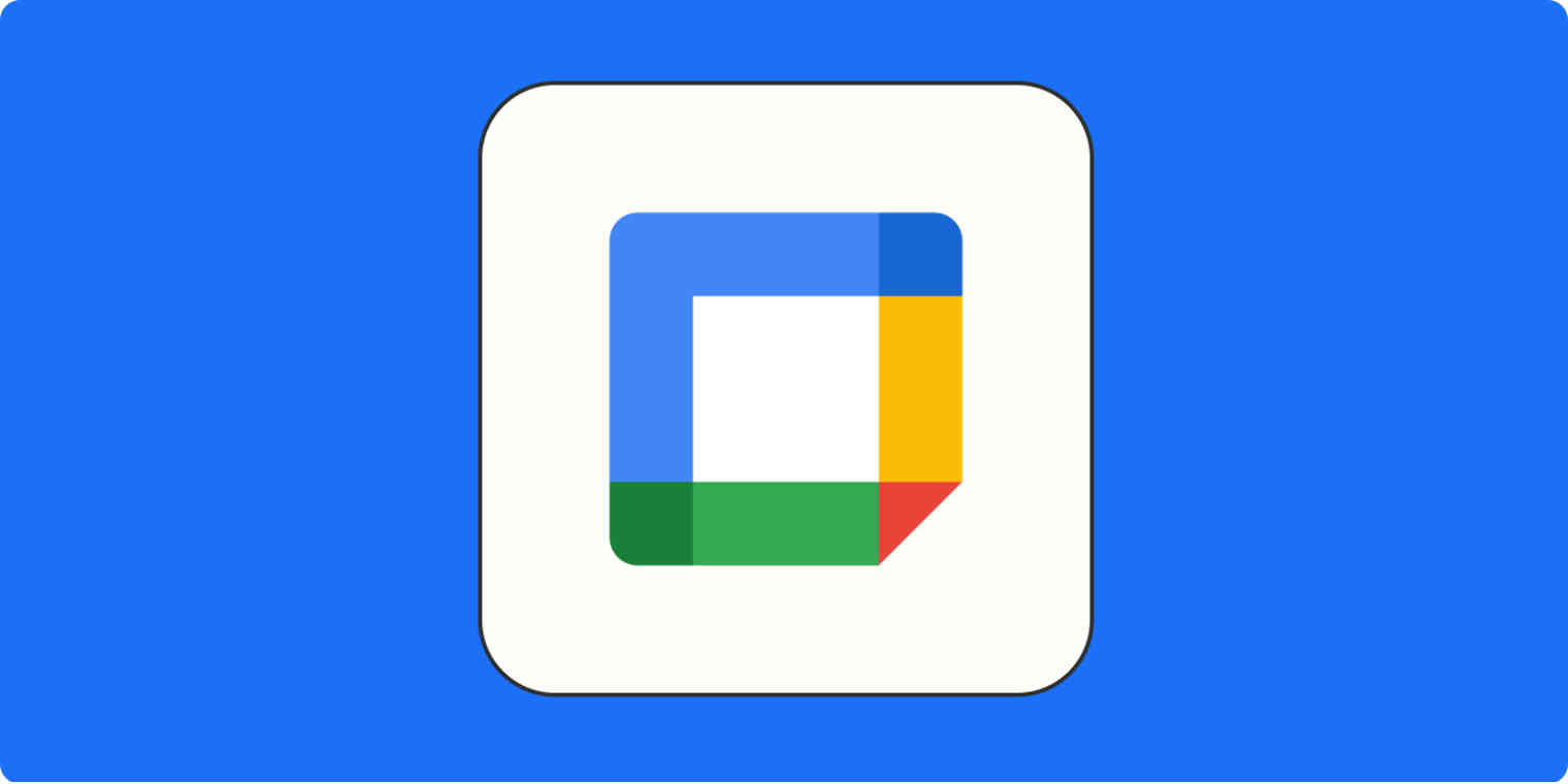 A hero image for Google Calendar app tips with the Google Calendar logo on a blue background