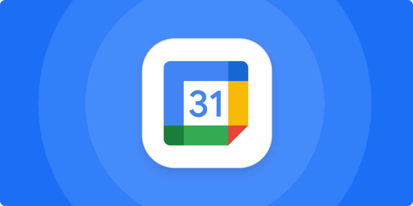 A hero image for Google Calendar app tips with the Google Calendar logo on a blue background
