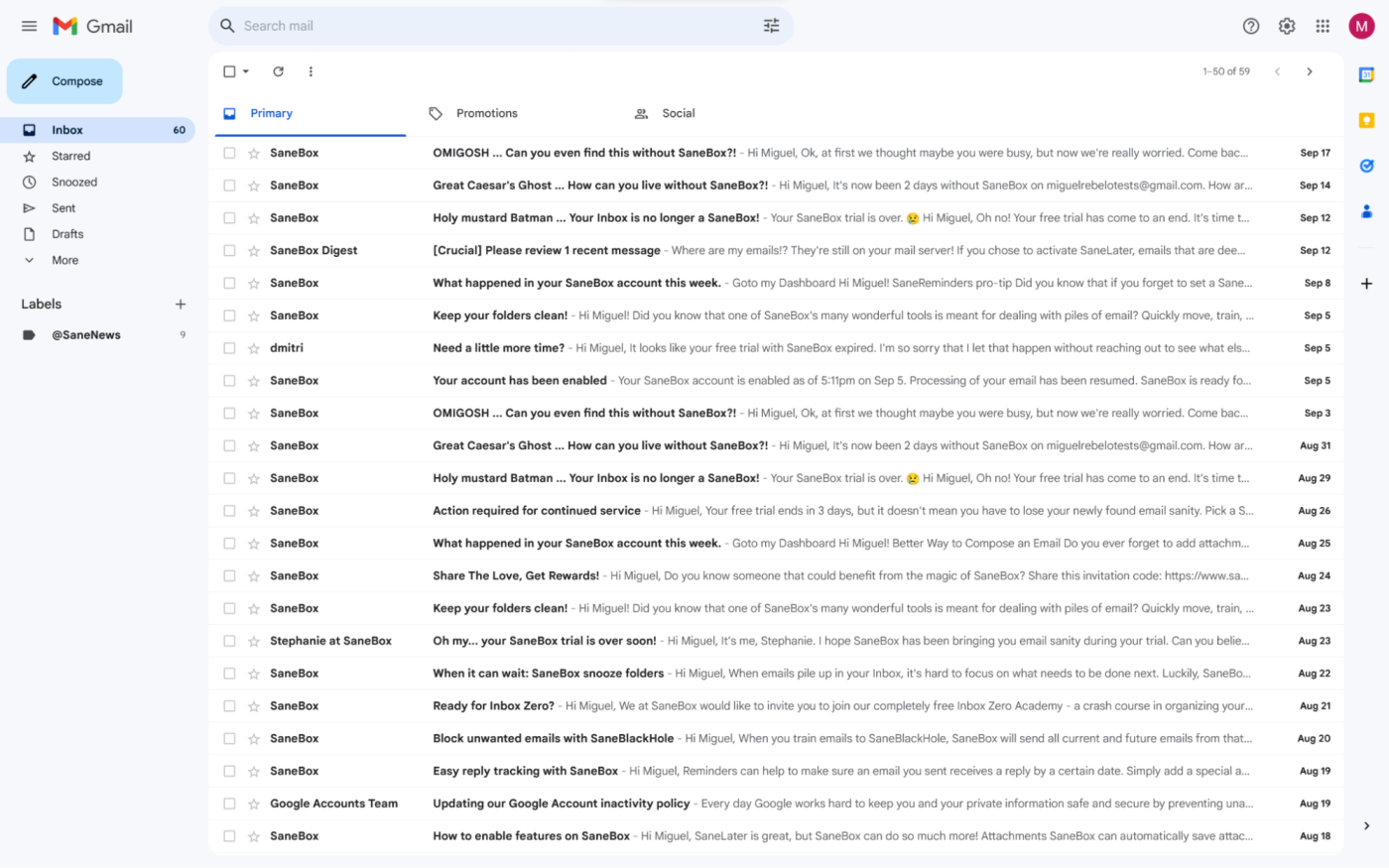 Gmail web app interface