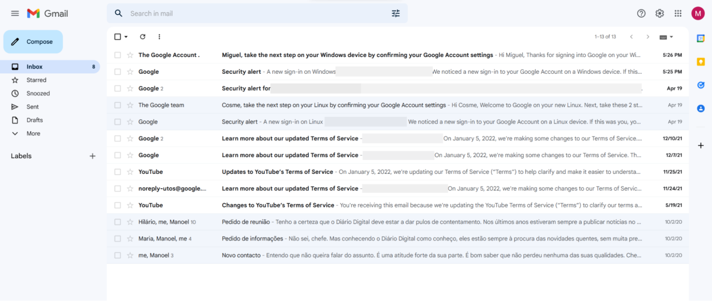 Gmail web app interface