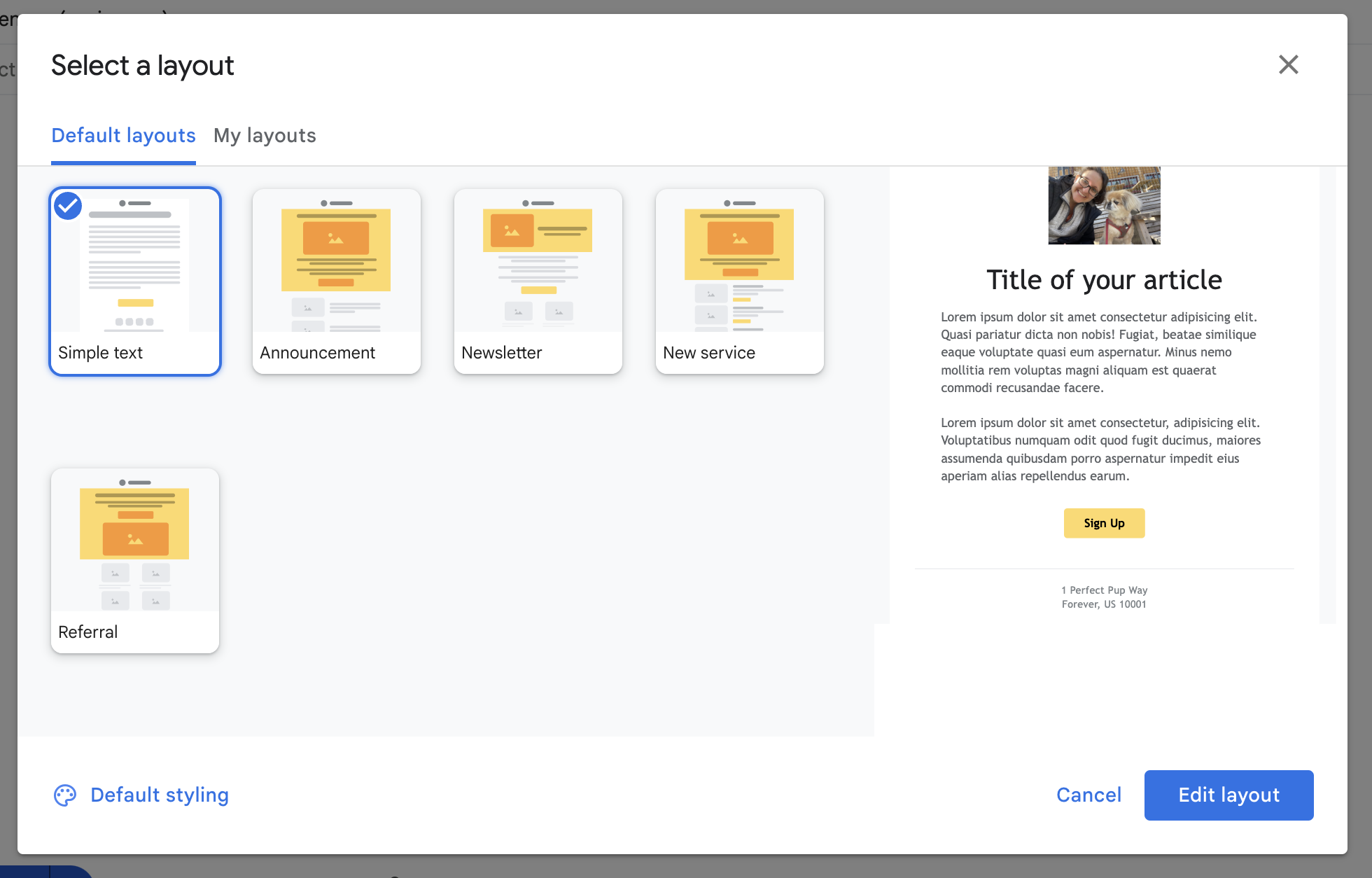 Gmail email newsletter layouts with customized branding. 