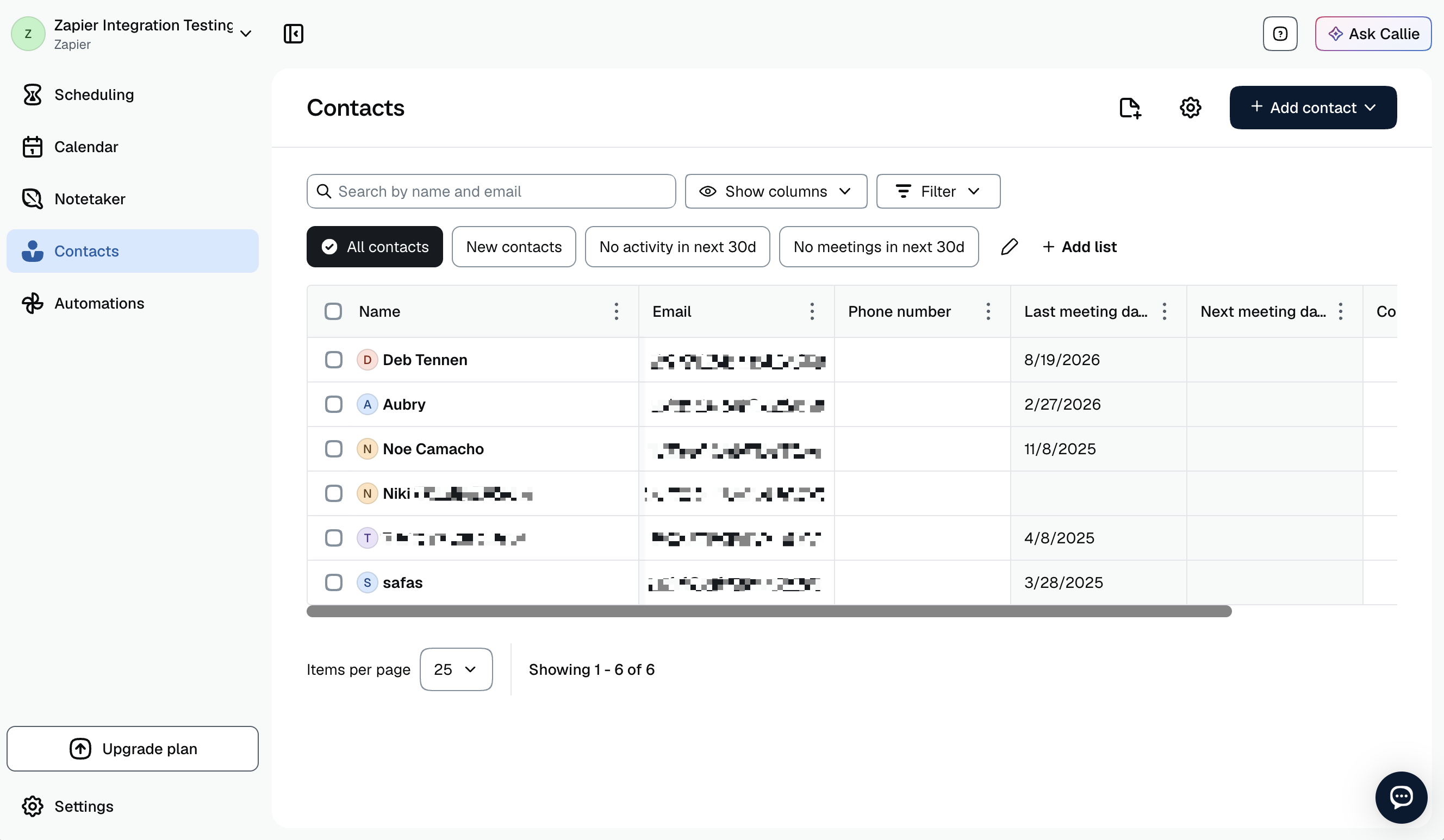 The Contacts feature in Calendly