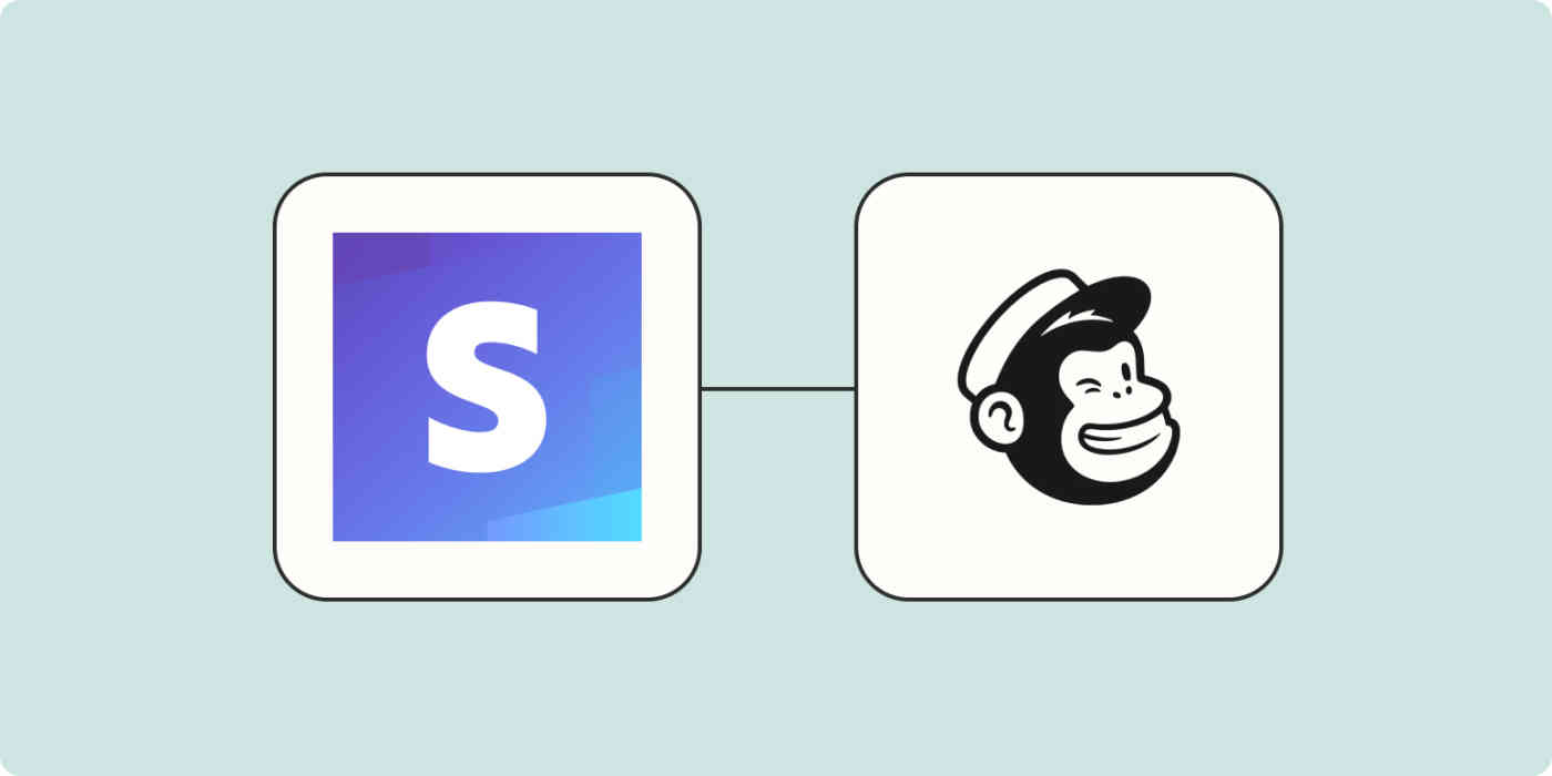 Hero image for a Zapier tutorial with the Stripe and Mailchimp logos connected by dots