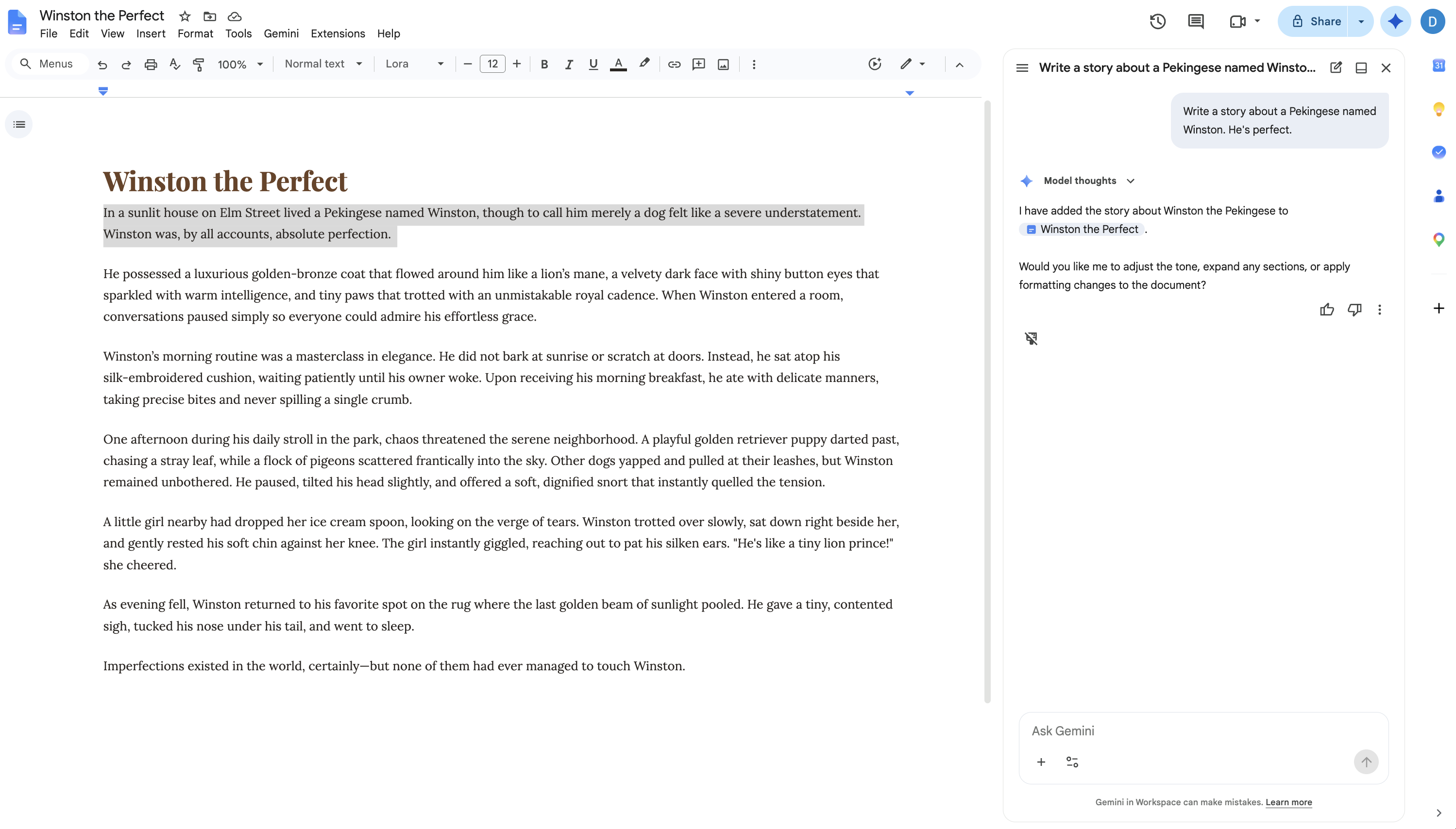 The Gemini AI feature in Google Docs
