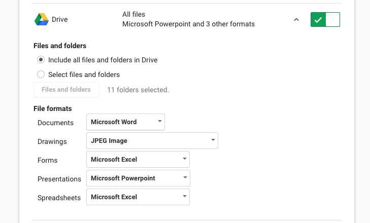 Select data to export from Google