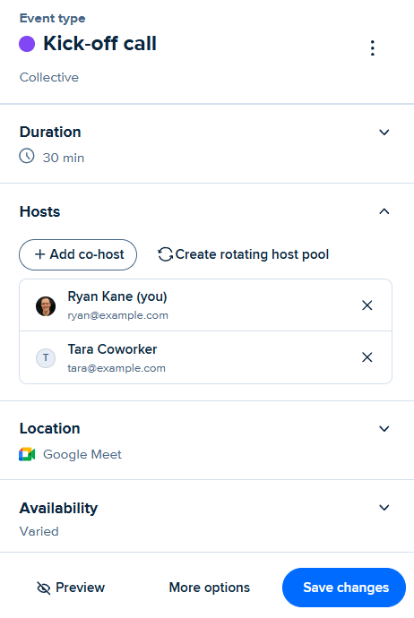 A collective call booking call in Calendly