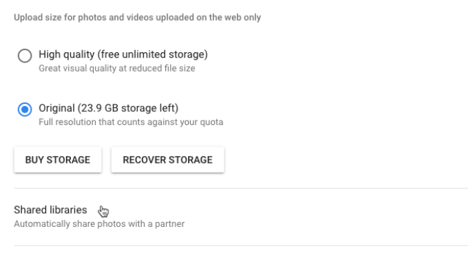 Google Photos shared libraries