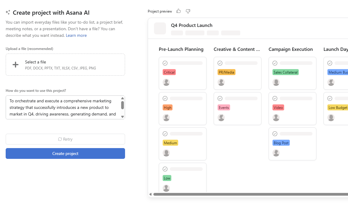 An example of using Asana AI