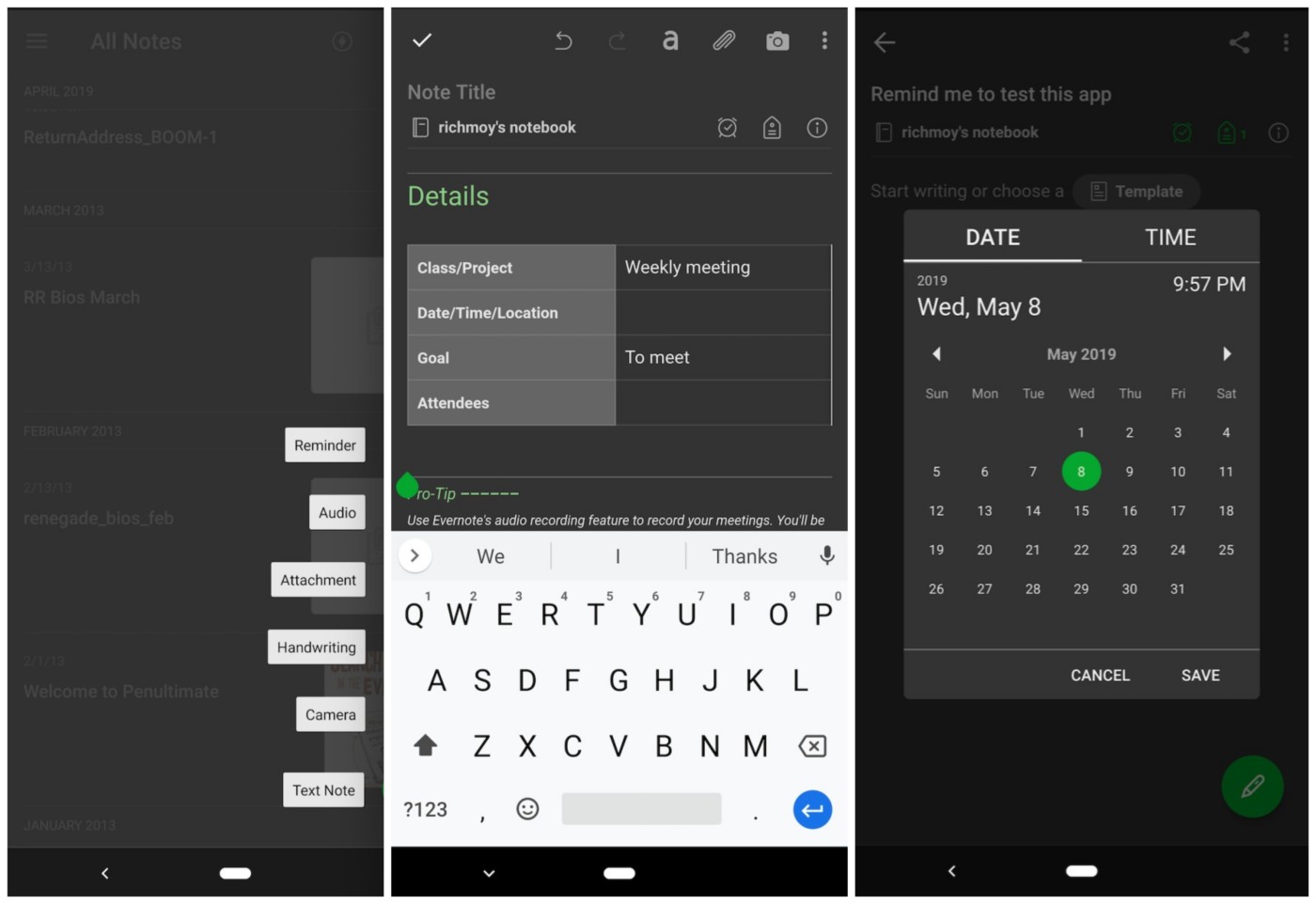 Evernote screenshots on Android