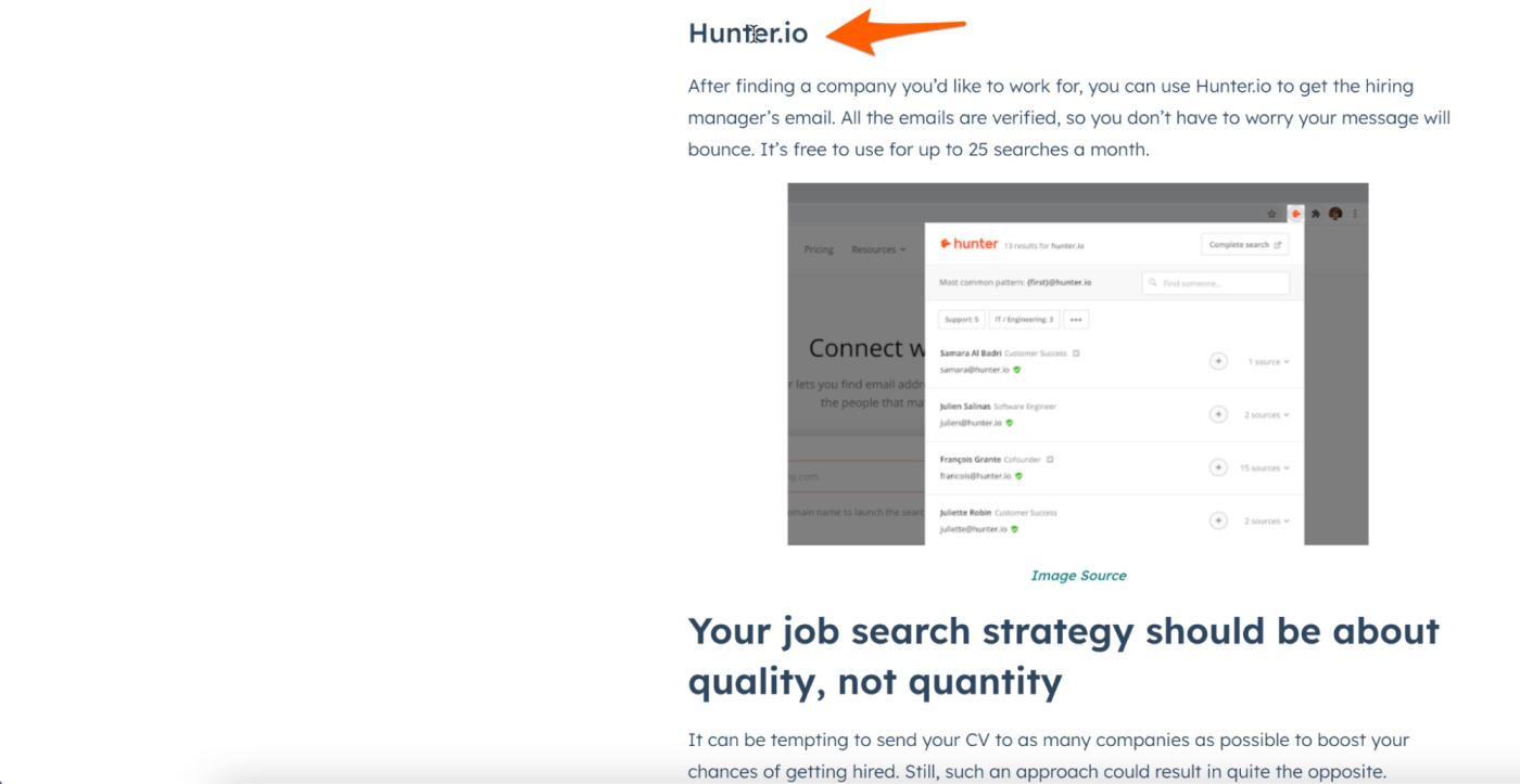 Unlinked mention to Hunter in a HubSpot blog post