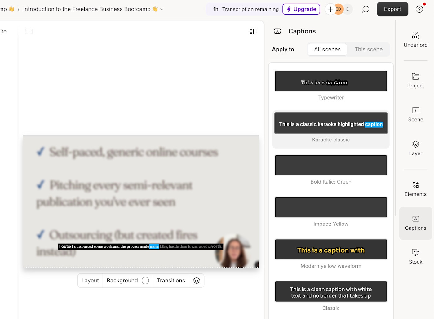 Adding captions in Descript